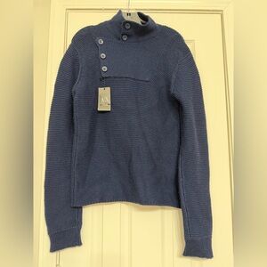 Armani Exchange Men's Blue high neck Wool Sweater with buttons Size Small NWT